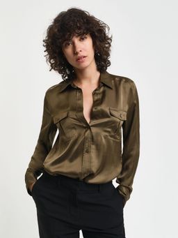 GANT - Women Green Solid Spread Collar Full Sleeves Shirt