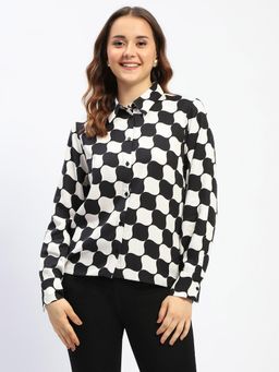 Madame - Chessboard Print Black Viscose Shirt
