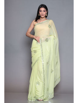 Zari Jaipur - Embellished Light Green Saree with Unstitched Blouse