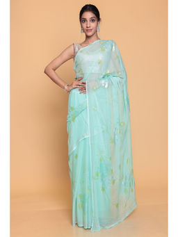Zari Jaipur - Embellished Light Green Chiffon Saree with Unstitched Blouse