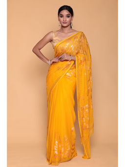 Zari Jaipur - Mustard Embellished Saree with Unstitched Blouse
