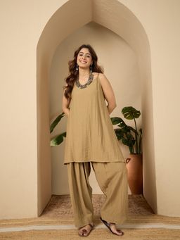 InWeave - Khaki Strappy Kurti and Salwar