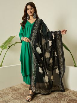 InWeave - Green Kurta and Palazzo with Dupatta