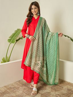 InWeave - Red Kurta and Palazzo with Dupatta