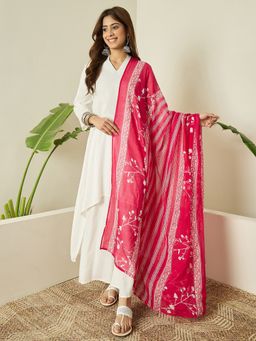 InWeave - White Kurta and Palazzo with Dupatta
