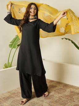 InWeave - Black Kurta and Palazzo with Dupatta