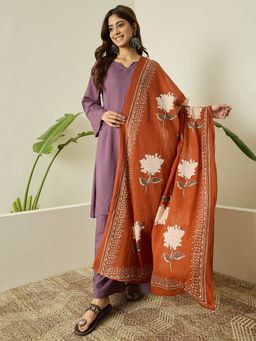 InWeave - Mauve Kurta and Palazzo with Dupatta