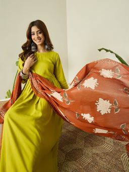 InWeave - Yellow Anarkali Kurta and Pant with Dupatta