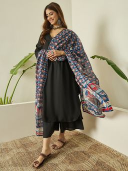 InWeave - Black Kurta and Palazzo with Dupatta