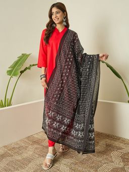 InWeave - Red Kurta and Palazzo with Dupatta