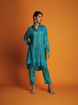 Krishna Mehta - Teal Full Sleeves Co-Ord (Set of 2)