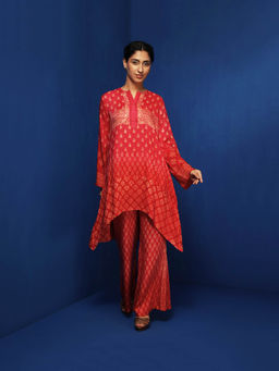 Krishna Mehta - Red Printed Full Sleeves Tunic