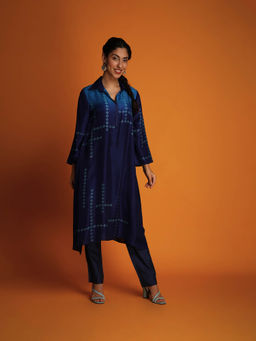 Krishna Mehta - Blue Printed Full Sleeves Co-Ord (Set of 2)