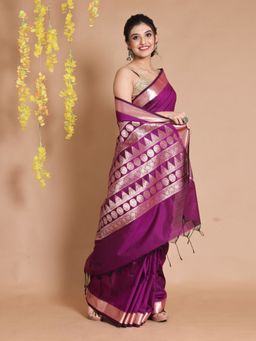 CHARUKRITI - Purple Silk Handwoven Temple Borders & Ethnic Patterns Saree with Unstitched Blouse