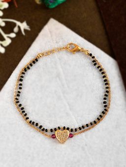 Shoshaa - Gold-Plated Black and Pink Beaded Heart Shaped Wraparound Bracelet