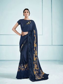 Odette - Blue Lycra Saree with Unstitched Blouse
