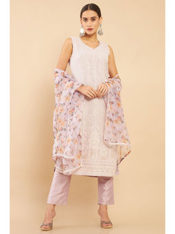 Soch - Purple Georgette Solid Floral Set (set Of 3)