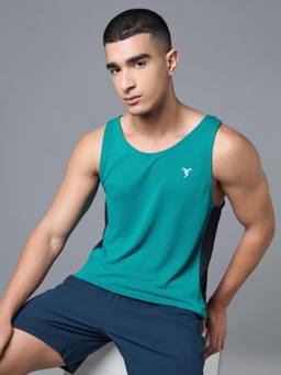 Technosport - Turquoise Men Solid Slim Fit Sports Tank