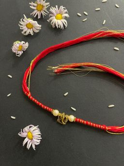 Digital Dress Room - Designer Rakhi Ganesha God Designs White RedGolden Thread Rakhi
