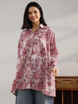 Libas - Mauve Floral Printed Panelled A-Line Tunic