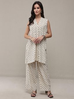 Libas - Off White Polka Dot Printed Sleeveless Co-Ord Set