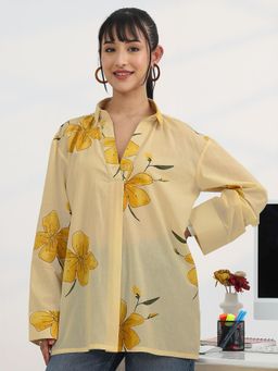 Libas - Yellow Floral Printed Front Pleat Tunic (XS)