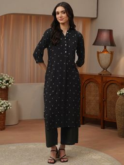 Libas - Black Woven Design Straight Kurta