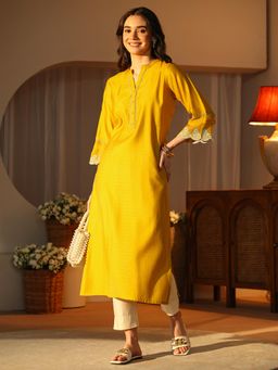 Libas - Mustard Embroidered Straight Kurta