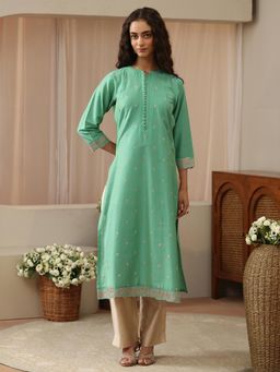 Libas - Green Zari Embellished Straight Kurta