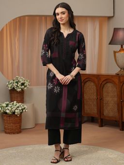 Libas - Black Floral Printed Straight Kurta