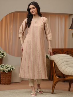 Libas - Beige Floral Embroidered Straight Kurta