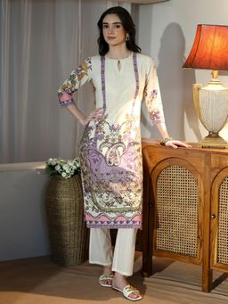 Libas - Off White Floral Printed Straight Kurta