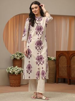 Libas - Purple Ethnic Motif Printed Panelled Kurta with Pocket
