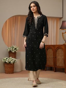 Libas - Black Zari Embroidered Straight Kurta with Pocket