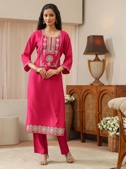 Libas - Pink Ethnic Motif Zari Embroidered Straight Kurta