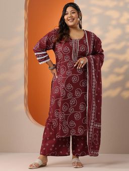 Extra love by Libas - Maroon Printed Straight Kurta with Pant & Dupatta
