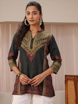 Libas - Black Ethnic Motif Printed Straight Tunic