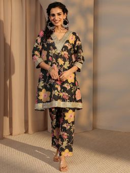 Libas - Black Floral Printed A-Line Co-Ord Set