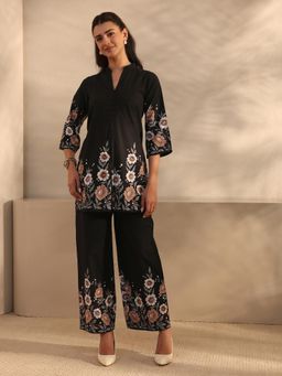 Libas - Black Floral Printed A-Line Co-Ord Set