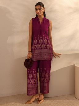 Libas - Magenta Floral Printed A-Line Co-Ord Set