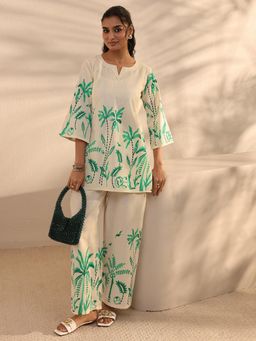 Libas - Green Tropical Printed Straight Co-Ord Set