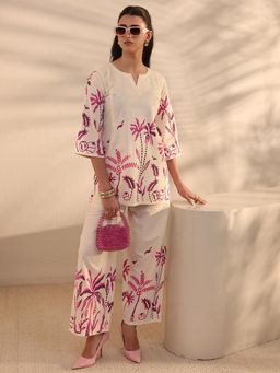 Libas - Pink Tropical Printed Straight Co-Ord Set