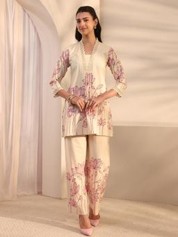 Libas - Off White Ethnic Motif Printed Straight Tunic with Printed Palazzo