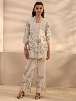 Libas - Off White Floral Printed A-Line Tunic with Floral Printed Wide Leg Palazzo