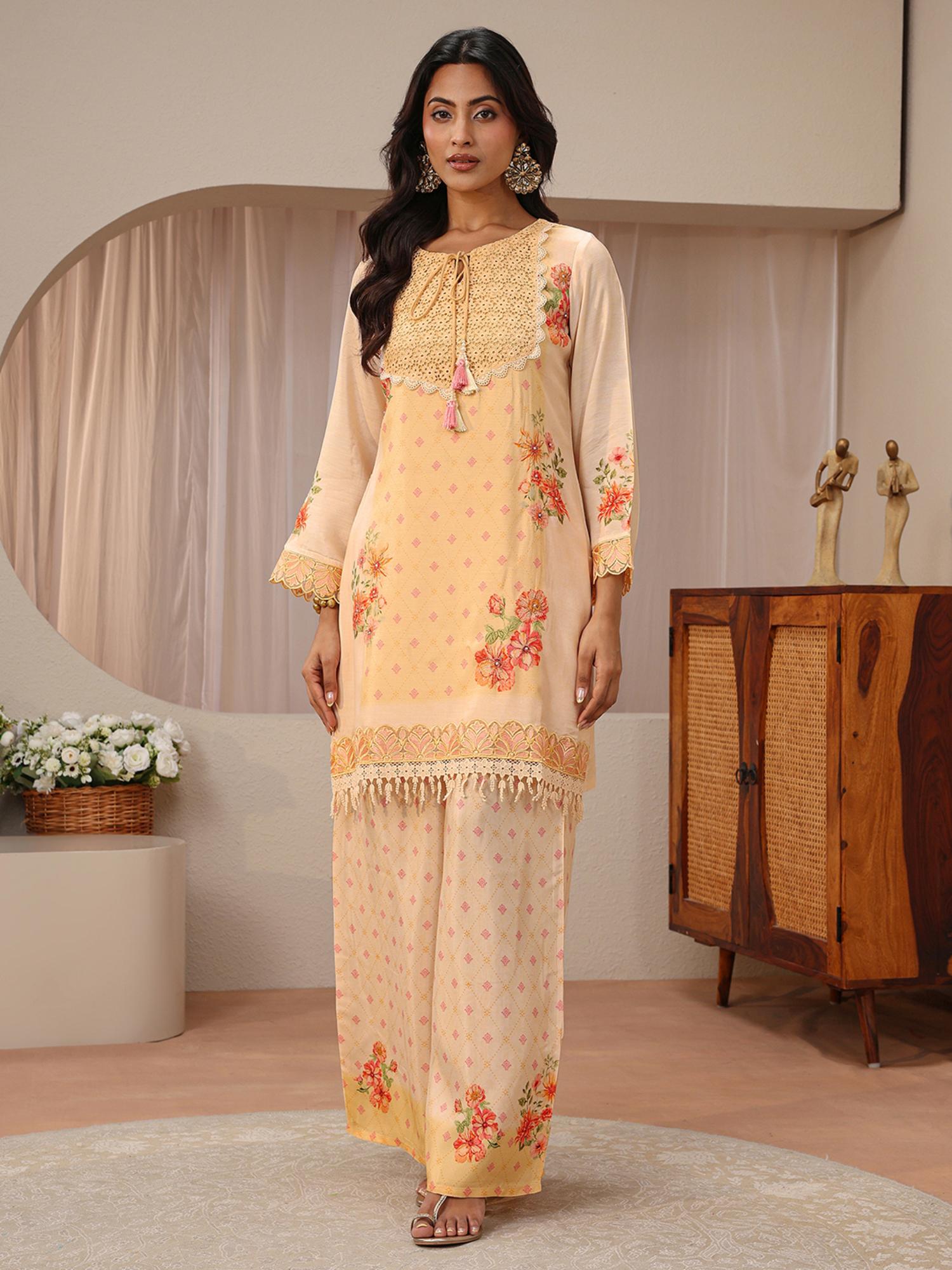 libas Peach Floral Printed & Embroidered Co-Ord Set-picture-15