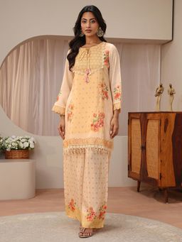 Libas - Peach Floral Printed & Embroidered Co-Ord Set