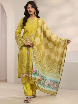 Libas - Green Floral Embroidered Schiffli Kurta with Palazzo & Dupatta