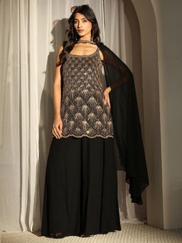 Libas Art - Black Beads Embellished Design Kurta with Palazzo & Dupatta