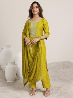 Extra love by Libas - Green Ethnic Motif Embellished Yoke Design Kurta with Pant & Dupatta