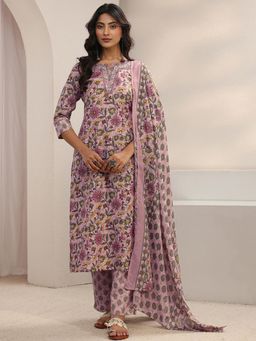 Gerua By Libas - Pink Floral Printed Straight Kurta with Pant & Dupatta